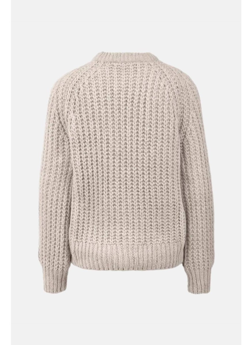 Tchibo Women Crew Neck Knitted Sweater, Taupe  - Image 2