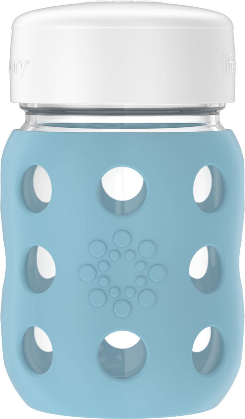 Lifefactory 8-Ounce Wide Neck Glass Baby Bottle with Protective Silicone Sleeve and Flat Cap, Denim (LG2231WDE4) - Image 1