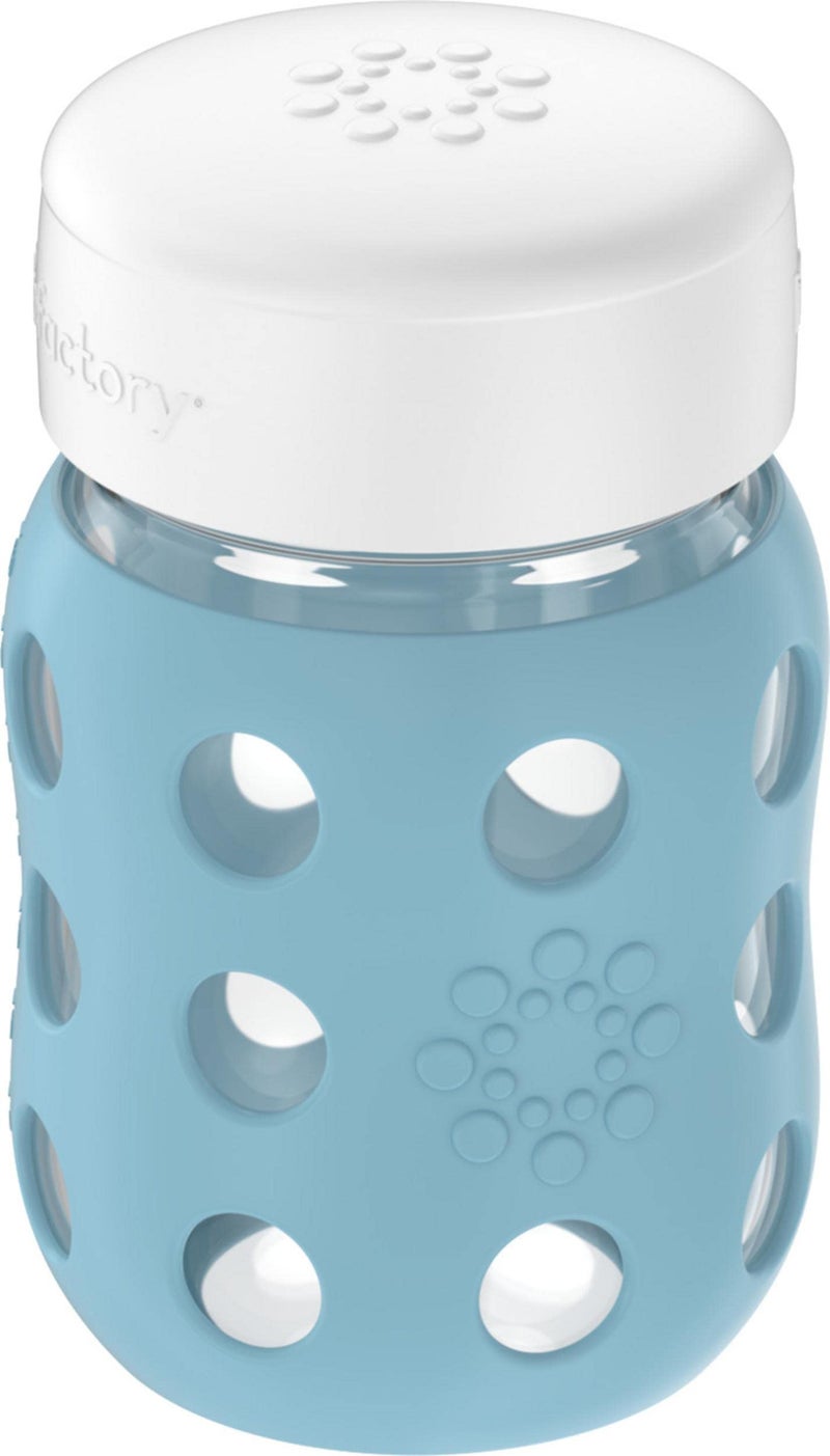 Lifefactory 8-Ounce Wide Neck Glass Baby Bottle with Protective Silicone Sleeve and Flat Cap, Denim (LG2231WDE4) - Image 2