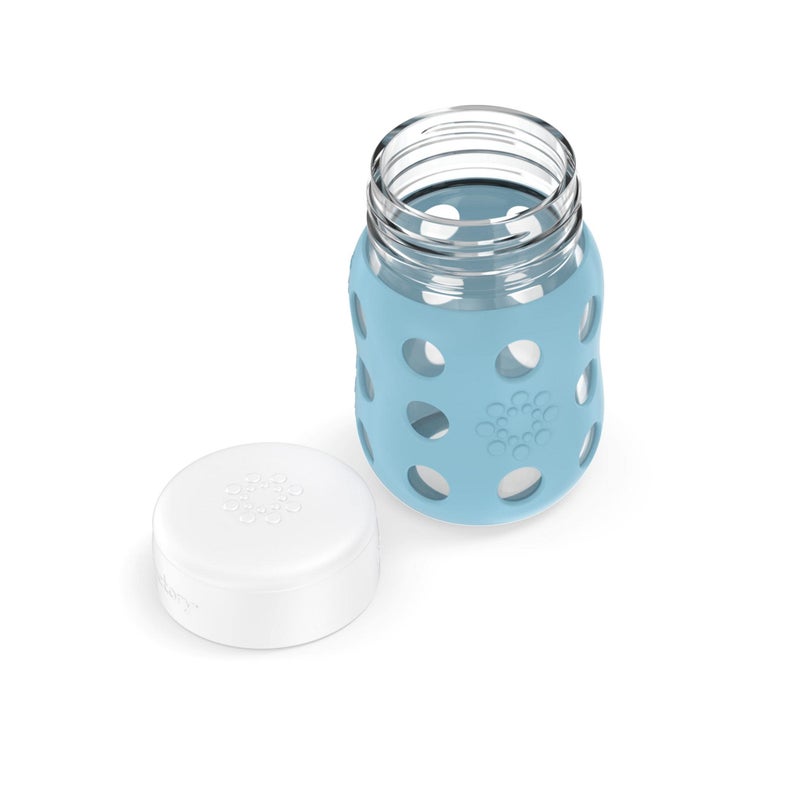 Lifefactory 8-Ounce Wide Neck Glass Baby Bottle with Protective Silicone Sleeve and Flat Cap, Denim (LG2231WDE4) - Image 3