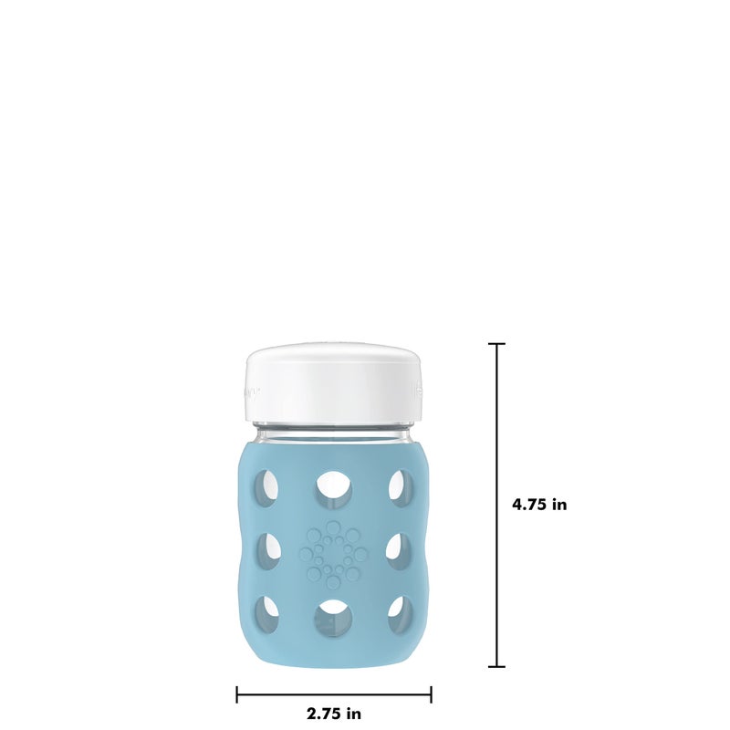 Lifefactory 8-Ounce Wide Neck Glass Baby Bottle with Protective Silicone Sleeve and Flat Cap, Denim (LG2231WDE4) - Image 4