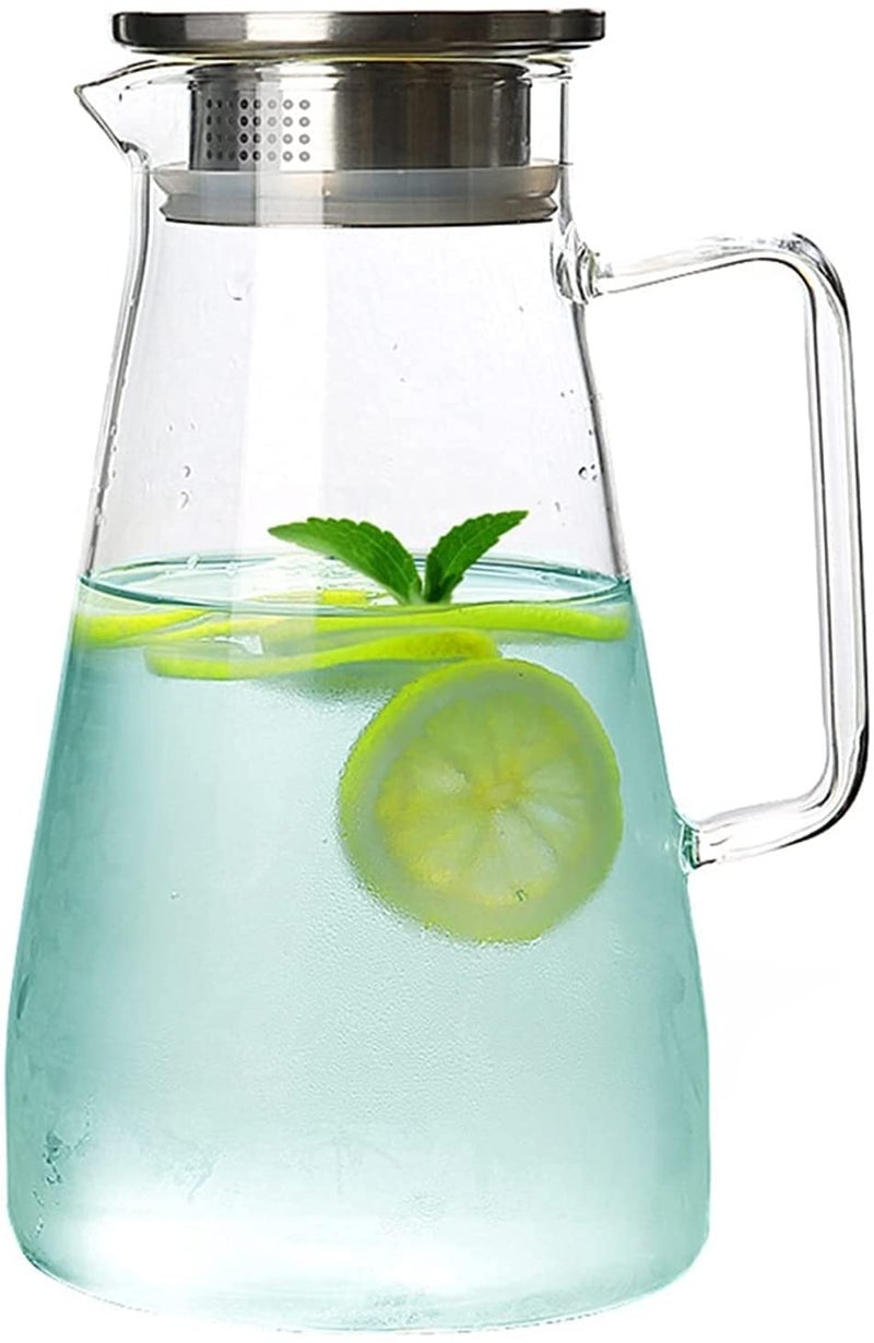 ROSEFINCH 1400 ML Glass Water Juice Jug Pot Glass Pitcher with Stainless Steel Air Tight CapTransparent Glass Jug for for Juice Wine Whiskey Lemonade Beer Carafe Set of 1 Pcs - Image 2