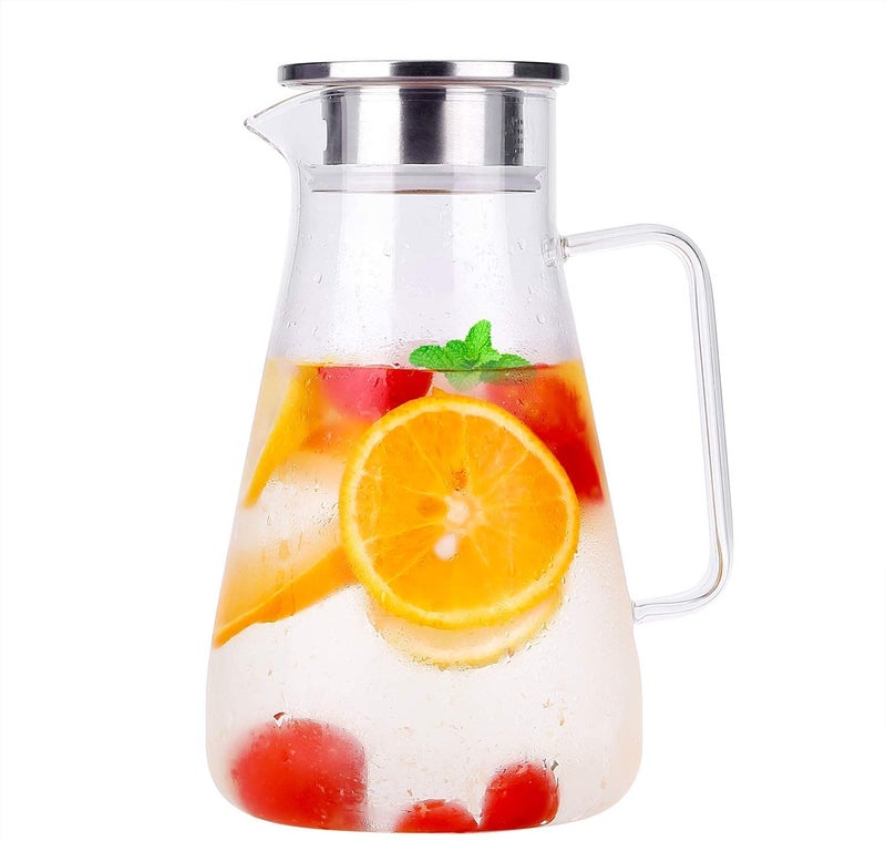 ROSEFINCH 1400 ML Glass Water Juice Jug Pot Glass Pitcher with Stainless Steel Air Tight CapTransparent Glass Jug for for Juice Wine Whiskey Lemonade Beer Carafe Set of 1 Pcs - Image 1