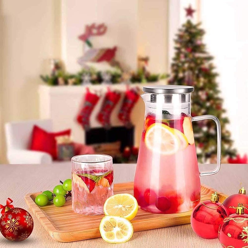 ROSEFINCH 1400 ML Glass Water Juice Jug Pot Glass Pitcher with Stainless Steel Air Tight CapTransparent Glass Jug for for Juice Wine Whiskey Lemonade Beer Carafe Set of 1 Pcs - Image 4