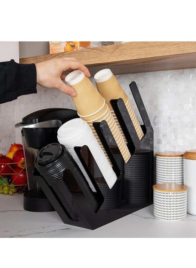 Plastic Cup Holder, Coffee Milk Tea Cup Dispenser, One Piece Cup Dispenser for Coffee Cups and Disposable Cup, Applies to Countertop Org Coffee Bar, Beverage Cup, Kitchen, Breakroom, 37 x 11.5 x 45cm, 4 Compartment, Black Acrylic - Image 5