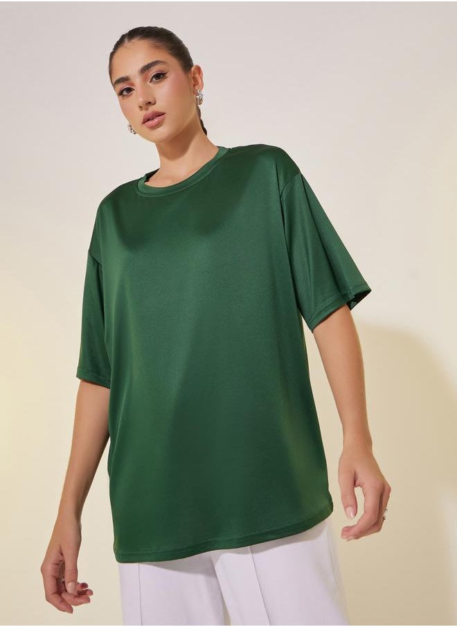 Take Two Women Green Slogan Print Short Sleeve Oversized T-Shirt  - Image 3