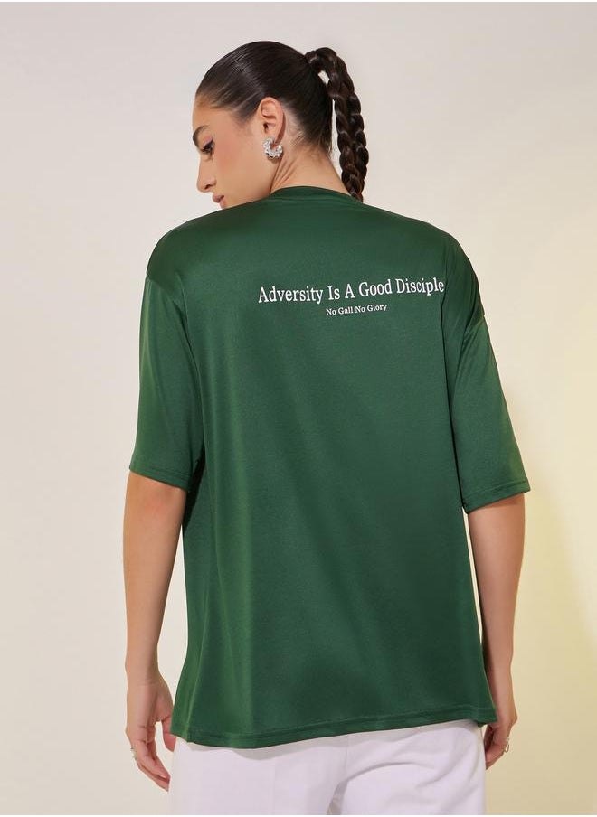 Take Two Women Green Slogan Print Short Sleeve Oversized T-Shirt  - Image 4