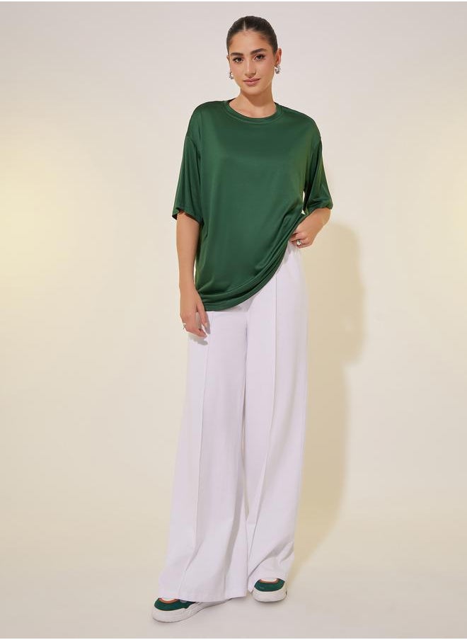 Take Two Women Green Slogan Print Short Sleeve Oversized T-Shirt  - Image 2