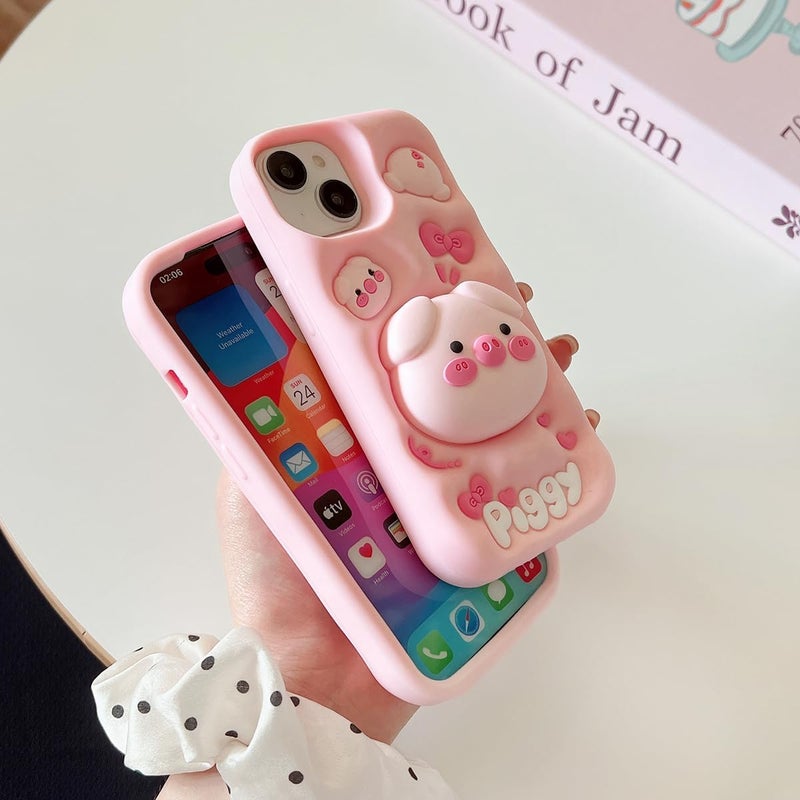 QoKcoahn حافظة متوافقة مع iPhone 13، غطاء كرتوني لطيف ثلاثي الأبعاد كاواي مضحك لخنزير الماء ينفخ الفقاعات للنساء والفتيات، حماية من السقوط من السيليكون الجل الناعم - Image 4