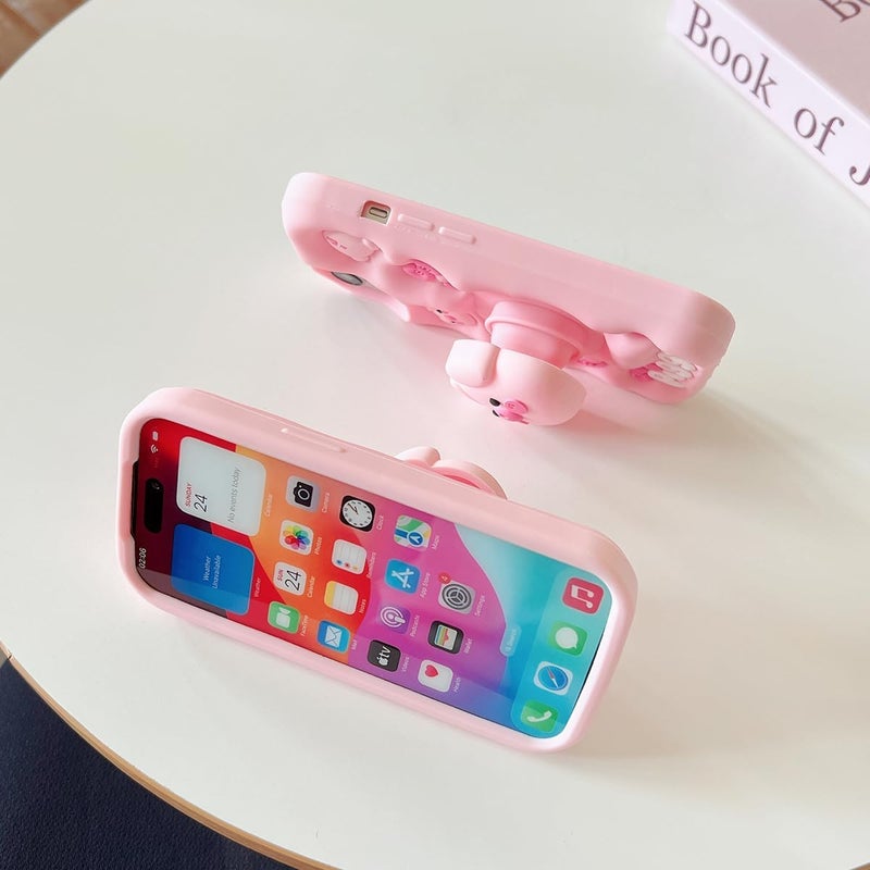 QoKcoahn حافظة متوافقة مع iPhone 13، غطاء كرتوني لطيف ثلاثي الأبعاد كاواي مضحك لخنزير الماء ينفخ الفقاعات للنساء والفتيات، حماية من السقوط من السيليكون الجل الناعم - Image 3