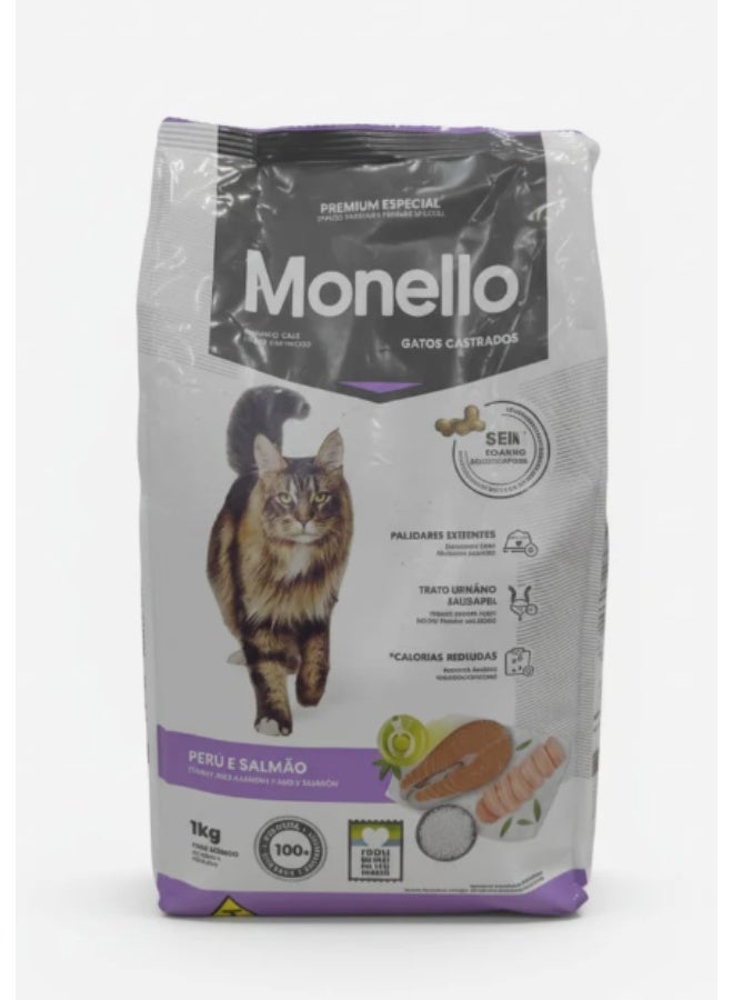 Monello Sterilized Cat Dry Food 1kg – Turkey & Salmon Flavor, Weight Management Formula for Healthy & Active Cats - Image 2