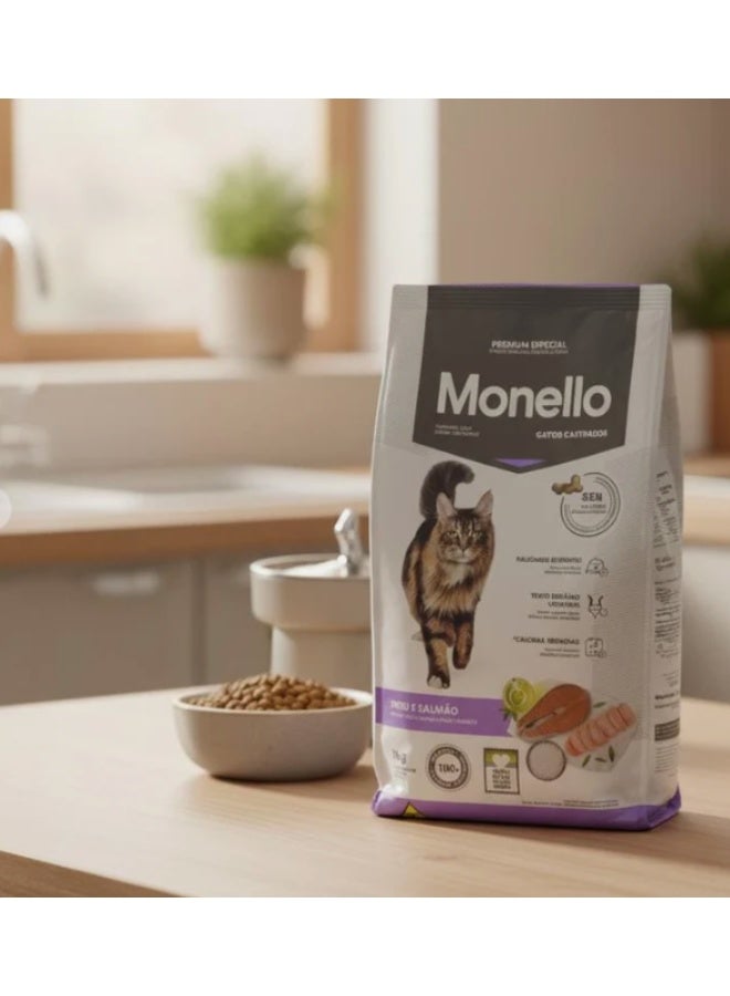 Monello Sterilized Cat Dry Food 1kg – Turkey & Salmon Flavor, Weight Management Formula for Healthy & Active Cats - Image 1