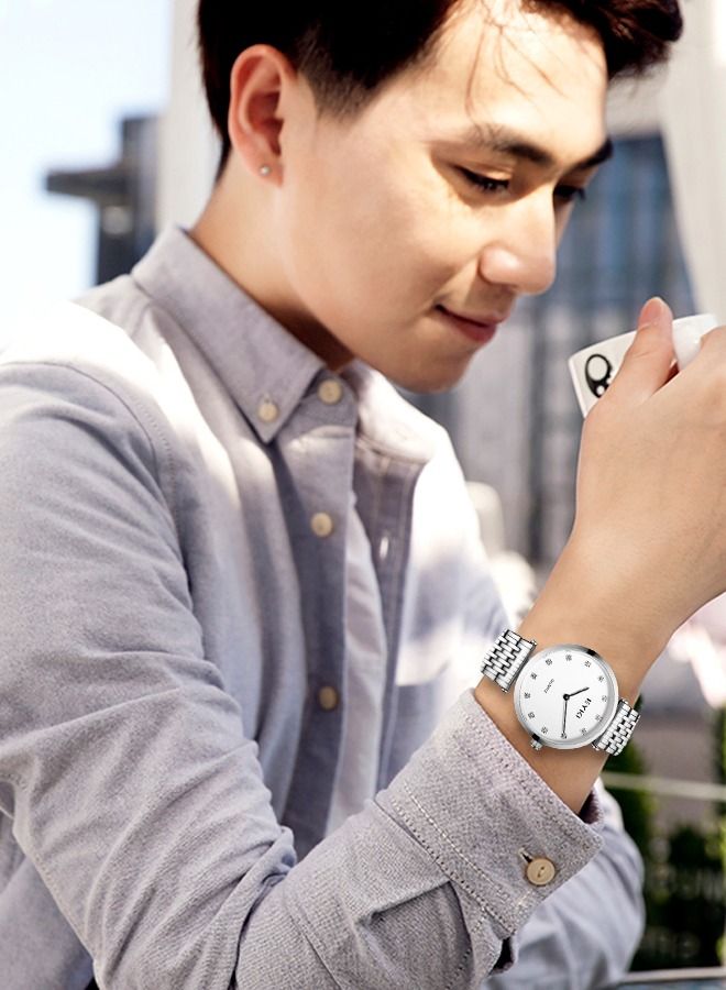 Eyki Men's Watch Simple Casual Stainless Steel Waterproof Quartz Wristwatch 36mm Small Dial Silver Color for Business & Daily Use Gift for Men - Image 5