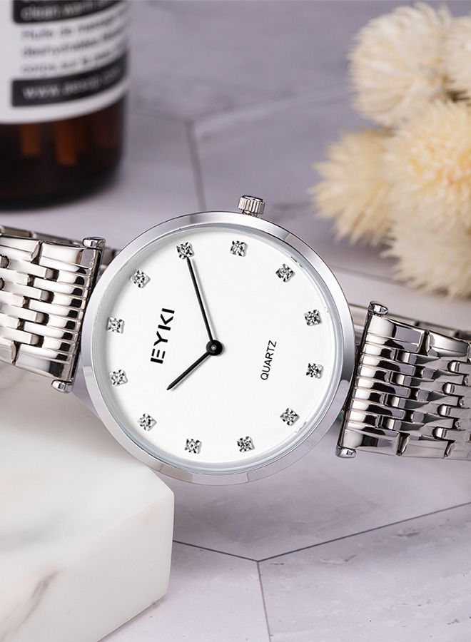 Eyki Men's Watch Simple Casual Stainless Steel Waterproof Quartz Wristwatch 36mm Small Dial Silver Color for Business & Daily Use Gift for Men - Image 3