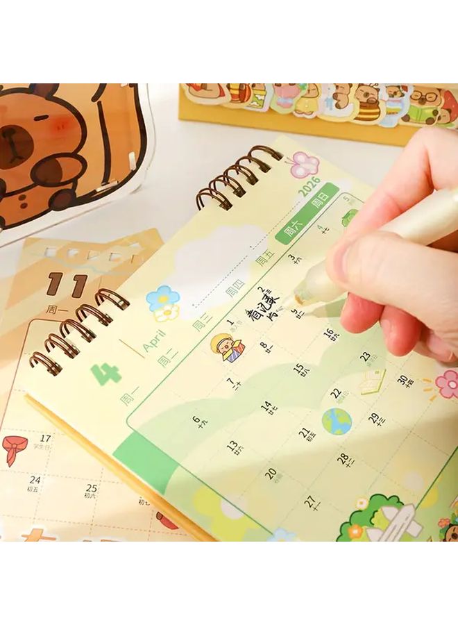 2026 Capybara Taiwan Calendar Desk Organizer Monthly View Pastel Colors Compact Office Decor Home Workspace Durable Cover Mini Calendar Stationery Collectors Cute Animal Design Desk Accessory - Image 4