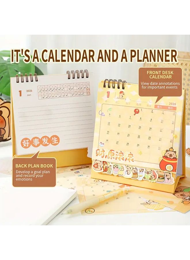 2026 Capybara Taiwan Calendar Desk Organizer Monthly View Pastel Colors Compact Office Decor Home Workspace Durable Cover Mini Calendar Stationery Collectors Cute Animal Design Desk Accessory - Image 3
