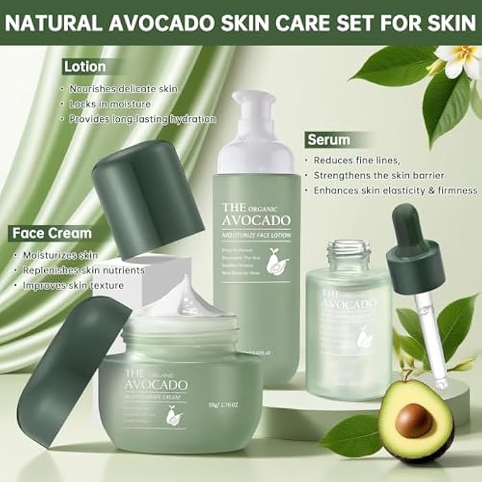 mopayzer Avocado Skin Care Set, Skincare Gifts Kits For Hydrating Skin, Anti Aging Facial Kit For Women With Facial Cleanser, Toner, Face Serum, Lotion, Face Cream, Eye Cream. (6 Pieces) - Image 2