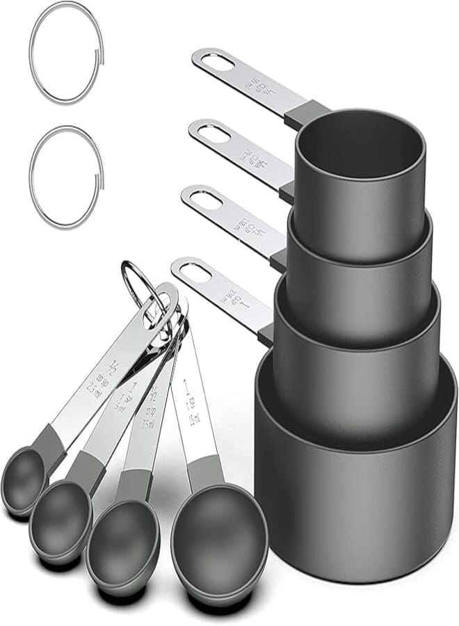 RUNZI 8 Pcs Measuring Cups and Spoons Set, Stackable Stainless Steel Handle Accurate Tablespoon for Measuring Dry and Liquid Ingredients Small Teaspoon with Plastic Head Assorted Colors