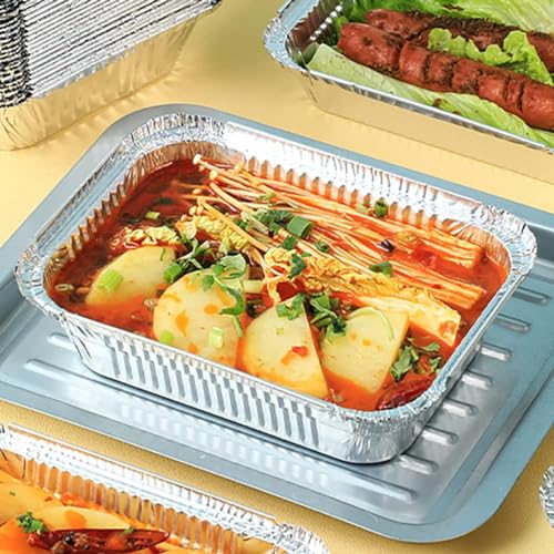 V4L Food Storage Disposable Aluminium Foil Containers with Lid for Takeaway Fast Food Packaging Size 750 ml Pack of 100 - Image 2