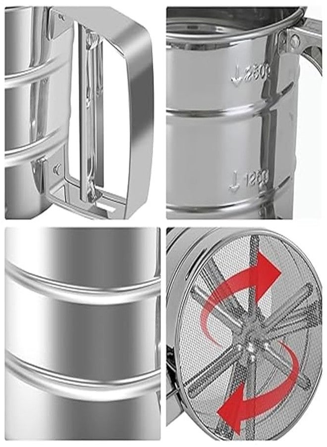 DORLANK Manual Flour Sifter Home and Kitchen Manual Mesh Flour Sugar Powder Stainless Steel Hand Sifter Sieve Cup Baking Tool Atta chhani Hand Press Design Corrosion Resistant Large Capacity - Image 4
