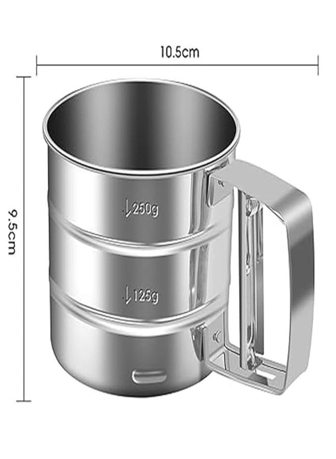 DORLANK Manual Flour Sifter Home and Kitchen Manual Mesh Flour Sugar Powder Stainless Steel Hand Sifter Sieve Cup Baking Tool Atta chhani Hand Press Design Corrosion Resistant Large Capacity - Image 2