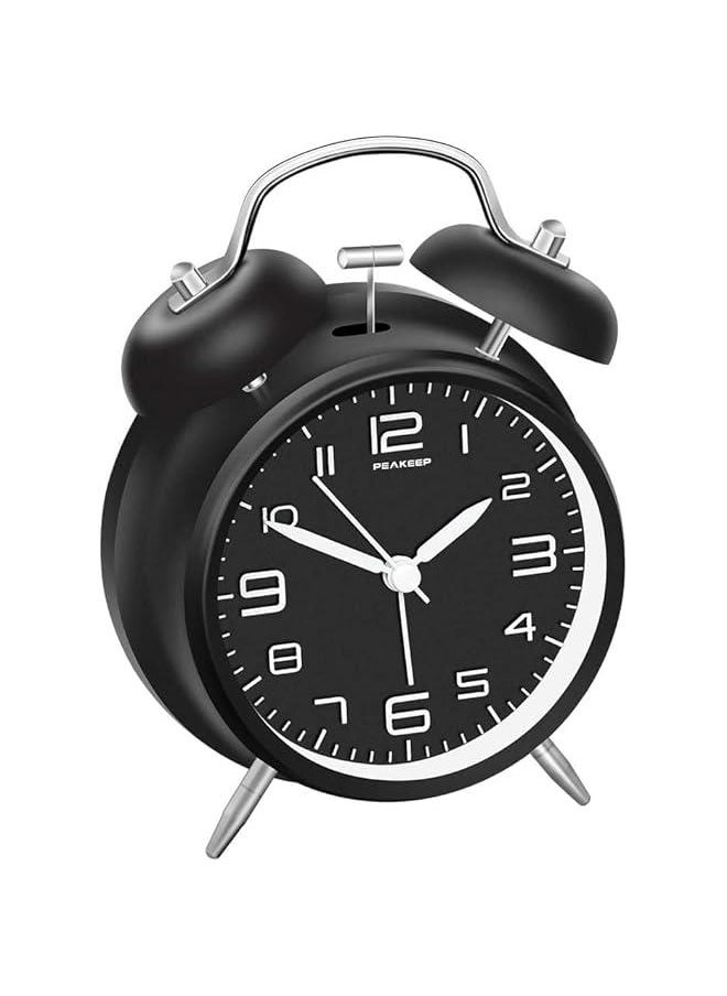 HOOKOR Super Silent Non Ticking Small Clock with Night Light, Battery Operated, Simple Design, Twin Bell Loud Alarm, Old Fashioned, for Heavy Sleeper, Bedroom, Bedside, Desk (Black)  - Image 1