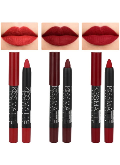 3Pcs Dark Ruby Deep Red Matte Lipstick and Lip Crayon Sticks Liner Pencil Set Red Matte Lip Liner and Liquid Stay on Lipstick 10&11&18