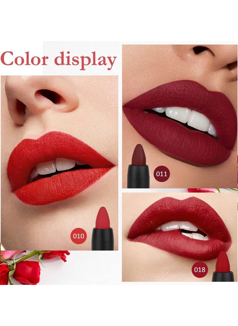 3Pcs Dark Ruby Deep Red Matte Lipstick and Lip Crayon Sticks Liner Pencil Set Red Matte Lip Liner and Liquid Stay on Lipstick 10&11&18