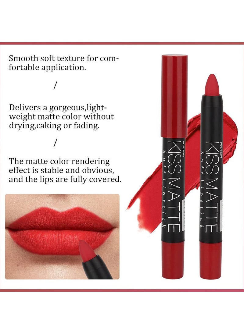 3Pcs Dark Ruby Deep Red Matte Lipstick and Lip Crayon Sticks Liner Pencil Set Red Matte Lip Liner and Liquid Stay on Lipstick 10&11&18