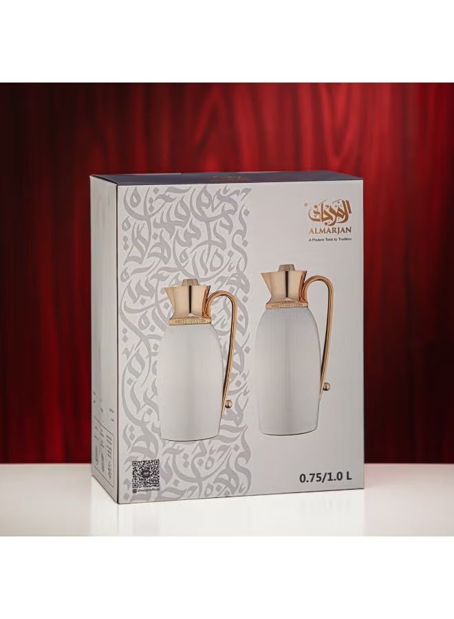 Al Marjan Vacuum Flask Set 0.75L & 1L Matte Nickel with Gold Handle – 2-Piece Insulated Tea & Coffee Server Set - Image 2
