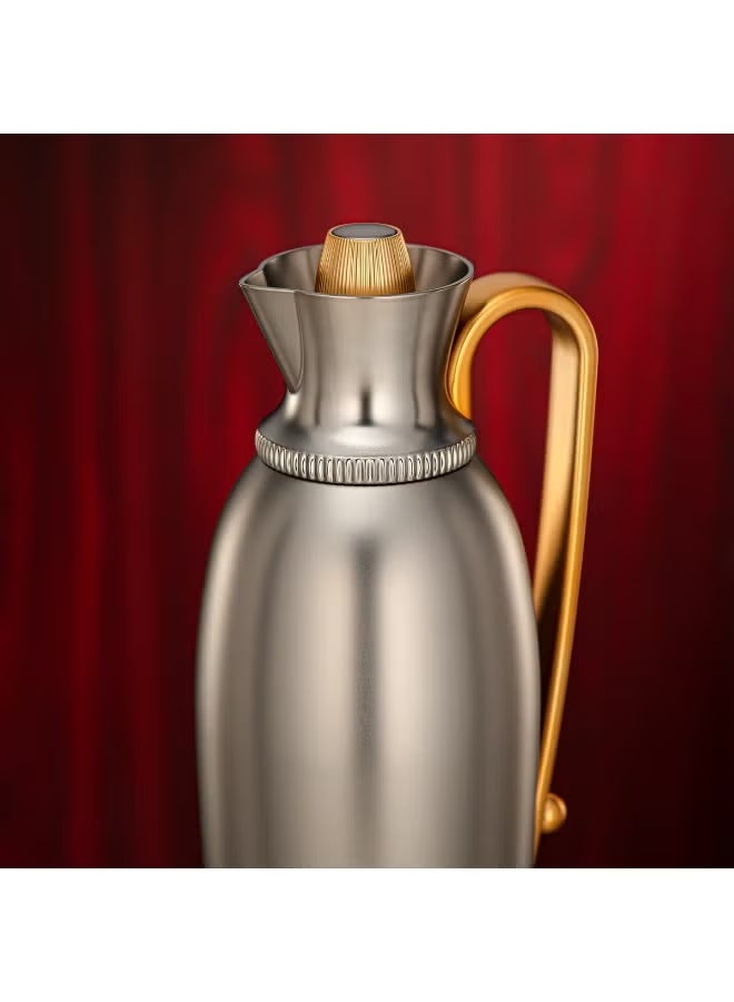 Al Marjan Vacuum Flask Set 0.75L & 1L Matte Nickel with Gold Handle – 2-Piece Insulated Tea & Coffee Server Set - Image 3