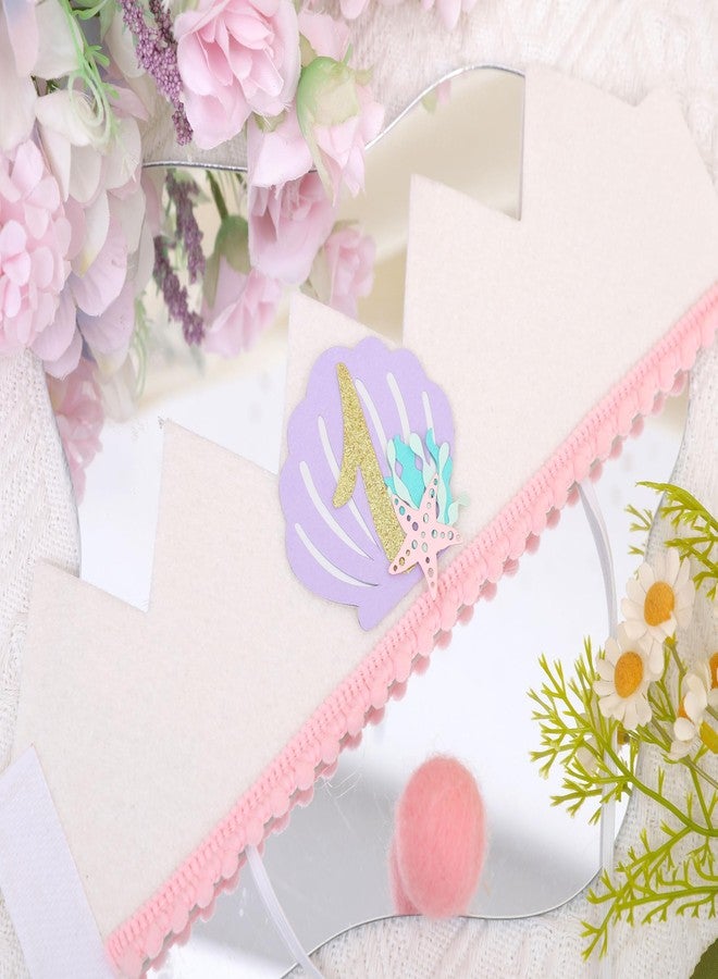 HIKLO Mermaid 1st Birthday Crown - Under the Sea Party Crown for 1st Birthday Girl, Mermaid First Birthday Party Decoration, Whimsical Mermaid Cake Smash Photo Props - Image 4