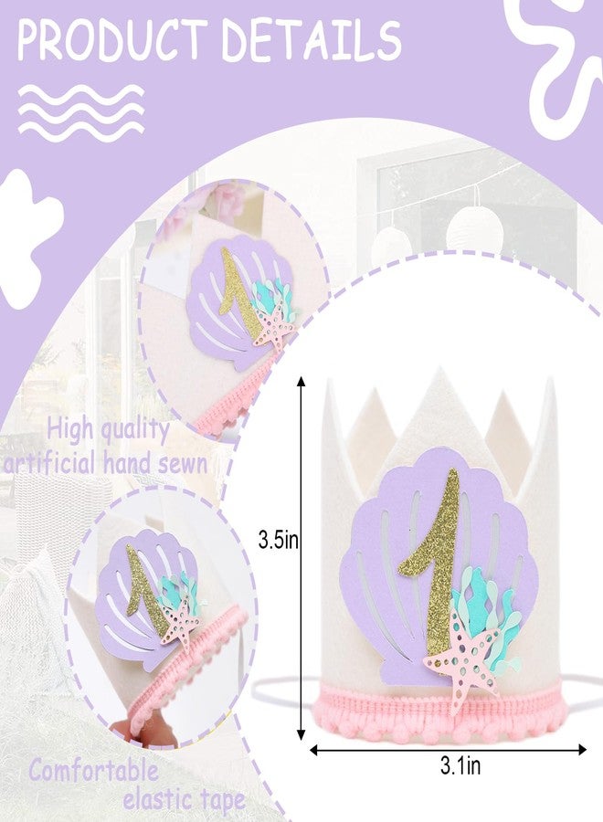 HIKLO Mermaid 1st Birthday Crown - Under the Sea Party Crown for 1st Birthday Girl, Mermaid First Birthday Party Decoration, Whimsical Mermaid Cake Smash Photo Props - Image 2