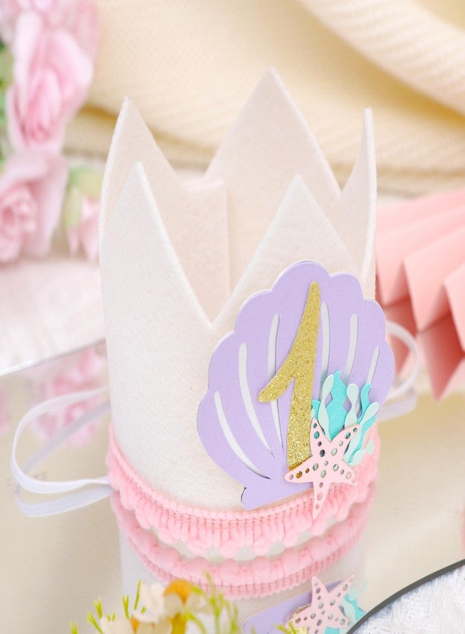 HIKLO Mermaid 1st Birthday Crown - Under the Sea Party Crown for 1st Birthday Girl, Mermaid First Birthday Party Decoration, Whimsical Mermaid Cake Smash Photo Props - Image 3