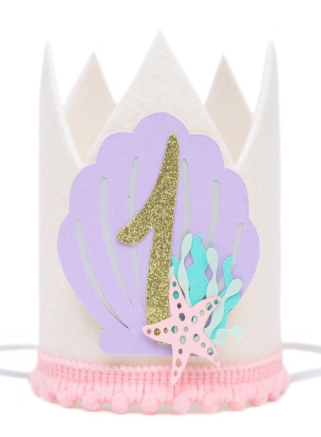 HIKLO Mermaid 1st Birthday Crown - Under the Sea Party Crown for 1st Birthday Girl, Mermaid First Birthday Party Decoration, Whimsical Mermaid Cake Smash Photo Props - Image 1