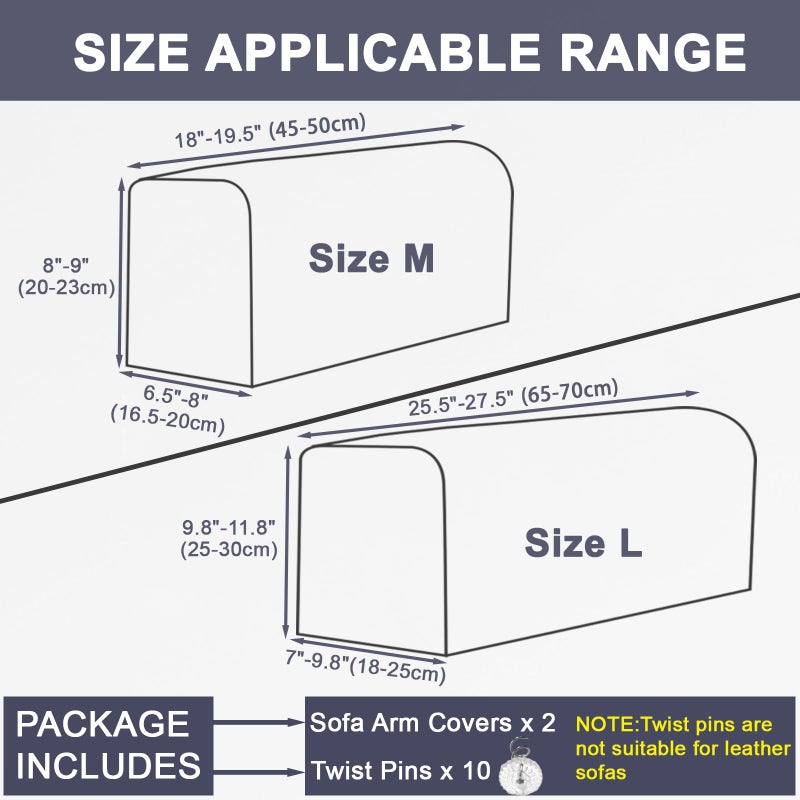 Stlemiko Couch Sofa Arm Chair Covers Set of 2 Polyester Stretch Arm Rest Covers for Sofa Recliner Chair Arm Covers Protectors with Twist Pins (Gray,M) - Image 2
