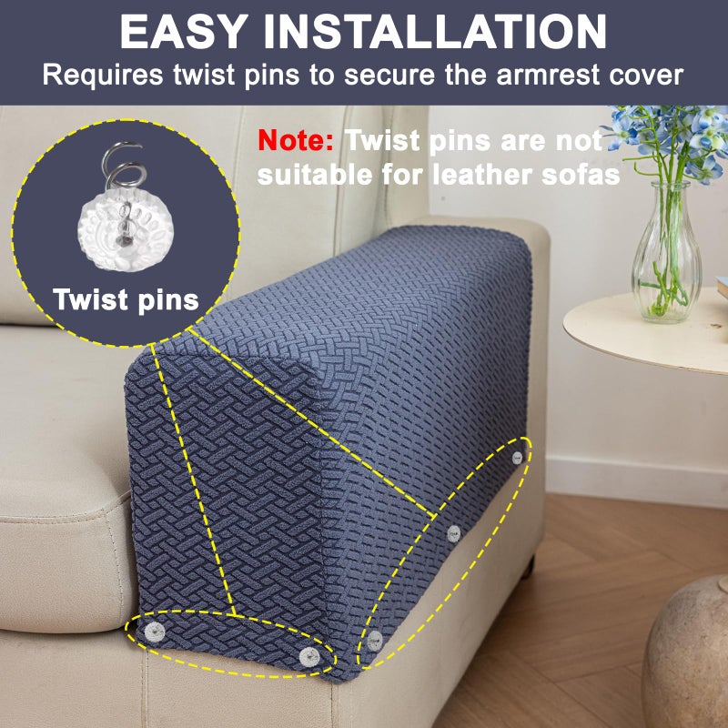 Stlemiko Couch Sofa Arm Chair Covers Set of 2 Polyester Stretch Arm Rest Covers for Sofa Recliner Chair Arm Covers Protectors with Twist Pins (Gray,M) - Image 3