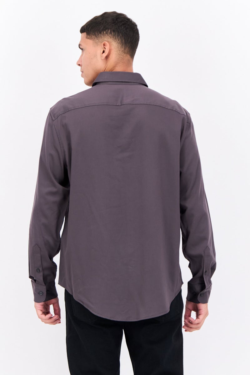 PERRY ELLIS قميص رجالي عادي بأكمام طويلة بلون رمادي داكن - Image 3