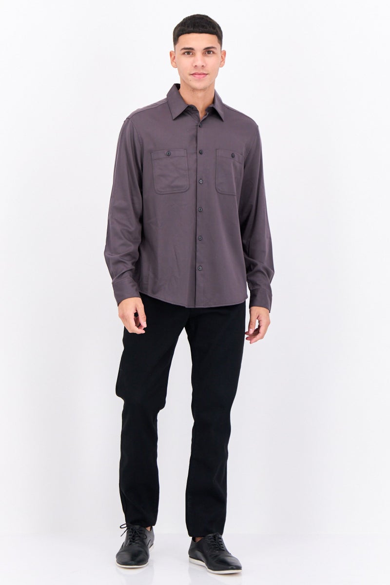 PERRY ELLIS قميص رجالي عادي بأكمام طويلة بلون رمادي داكن - Image 4