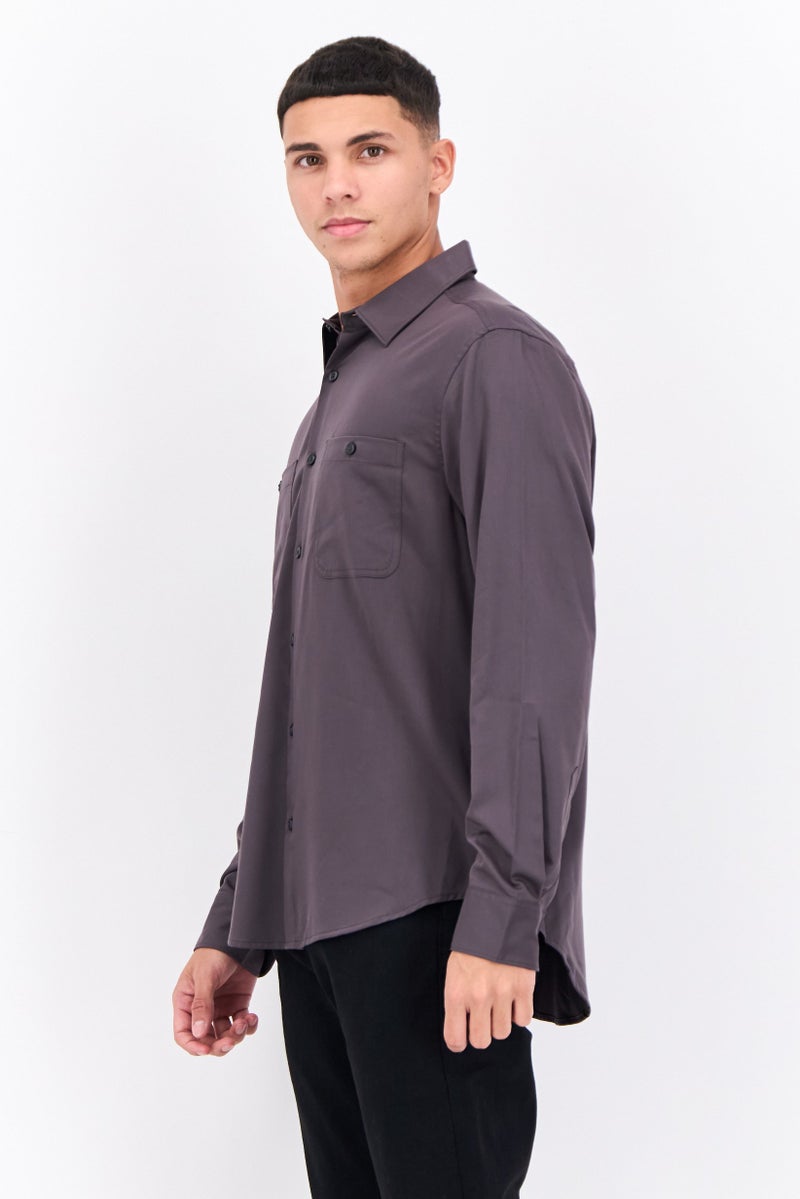 PERRY ELLIS قميص رجالي عادي بأكمام طويلة بلون رمادي داكن - Image 2