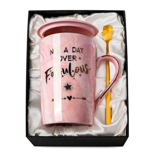 ALBISS Funny Birthday Gifts for Women - 14Oz Not a Day Over Fabulous Coffee Mug Printed with Gold, Happy Birthday Gift Ideas for Her Bday, Mom, Sister, Best Friends Female, Christmas Ceramic Cup Gift, Pink - Image 1