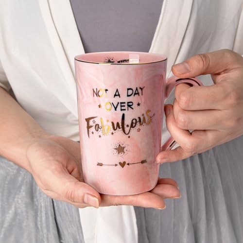 ALBISS Funny Birthday Gifts for Women - 14Oz Not a Day Over Fabulous Coffee Mug Printed with Gold, Happy Birthday Gift Ideas for Her Bday, Mom, Sister, Best Friends Female, Christmas Ceramic Cup Gift, Pink - Image 5