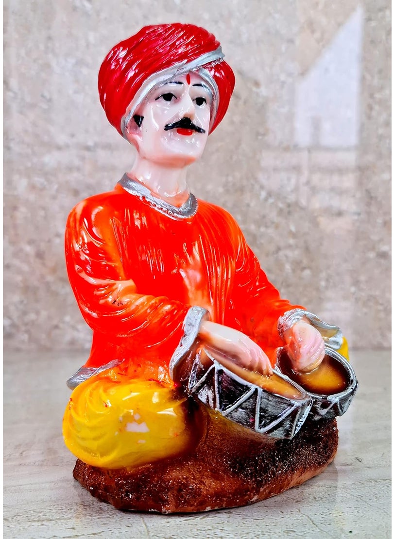 ESPLANADE ESPLANADE Resin Rajasthani Punjabi Musical Folks Showpiece Figurine Sculpture Set of 2 Decorative Items Home Decor RedMulticolour 66 Inches  - Image 2