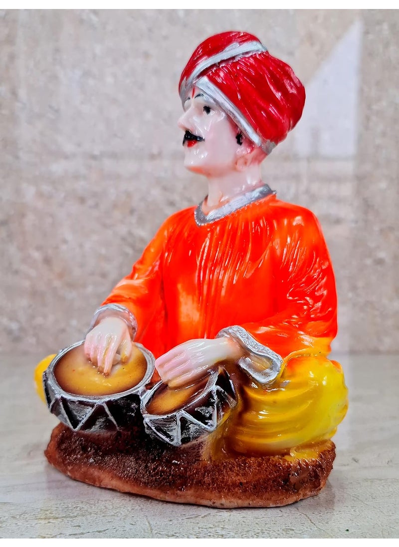 ESPLANADE ESPLANADE Resin Rajasthani Punjabi Musical Folks Showpiece Figurine Sculpture Set of 2 Decorative Items Home Decor RedMulticolour 66 Inches  - Image 3
