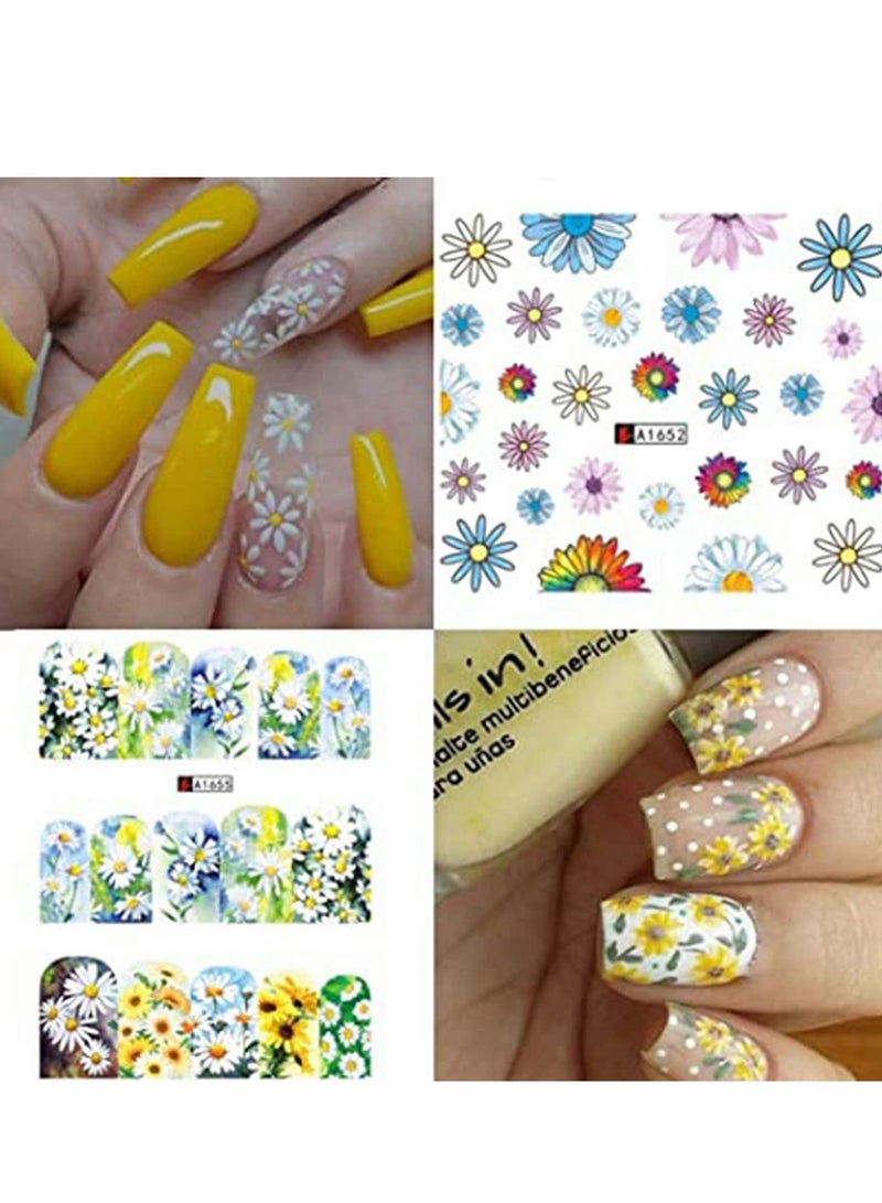 Daisy Nail Water Stickers with Sunflower Designs for Summer DIY Nail Art 12PCS - Image 3