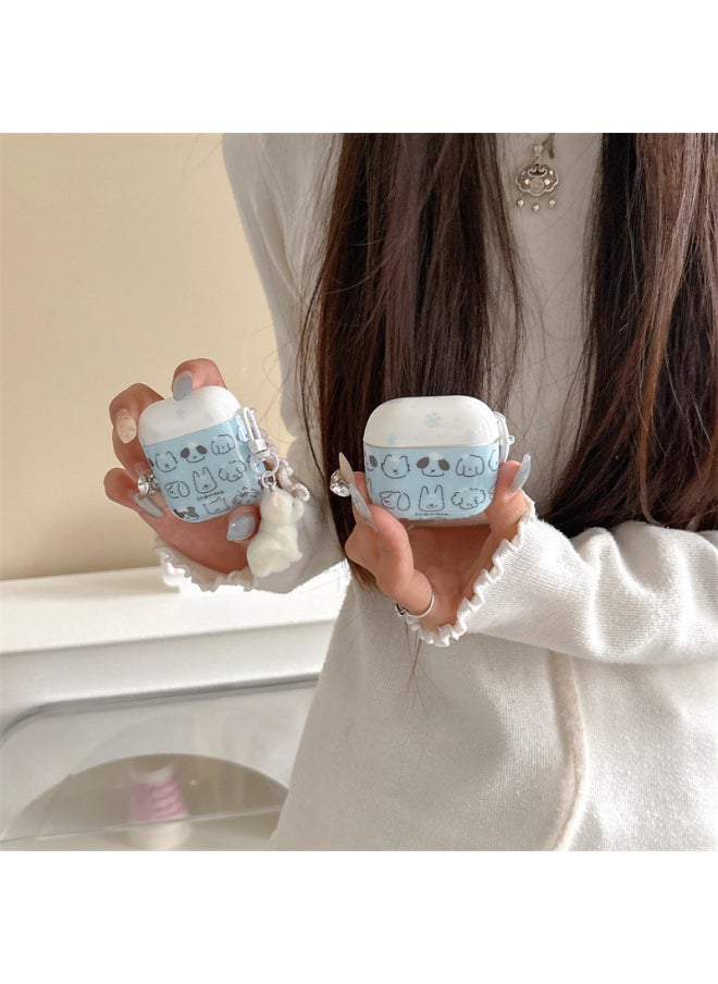 Korean Style Instagram Style Snowflake Line For Puppy Dog Airpods4/3 Headphone Protective Case 2pro Three Generation New-Color:Snowflake Line Puppy Headphone Cover Shell + Little White Dog Pendant-Applicable Models:For Apple Airpods 4
