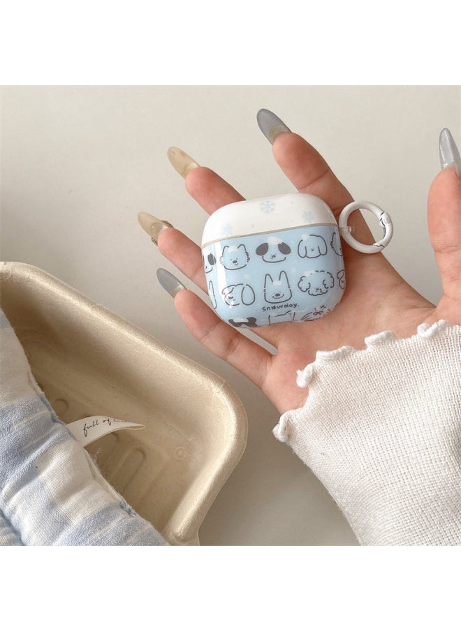 Korean Style Instagram Style Snowflake Line For Puppy Dog Airpods4/3 Headphone Protective Case 2pro Three Generation New-Color:Snowflake Line Puppy Headphone Cover Shell + Little White Dog Pendant-Applicable Models:For Apple Airpods 4