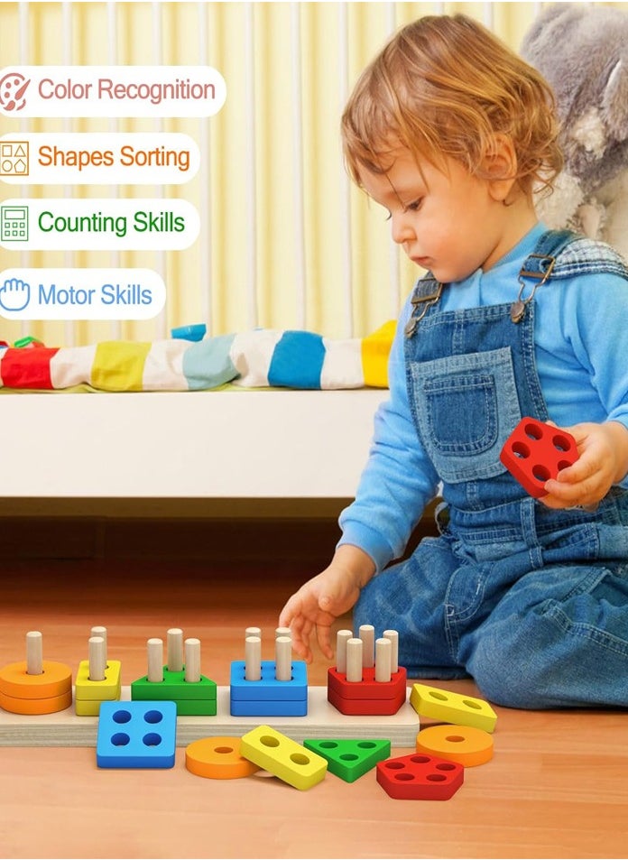 FEND - Wooden Educational Multicolour Shape Recognition Stacking Block Set For Baby - Image 1
