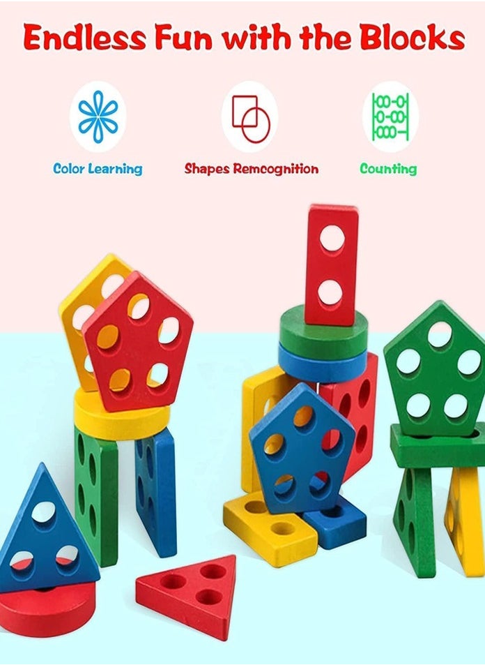 FEND - Wooden Educational Multicolour Shape Recognition Stacking Block Set For Baby - Image 1