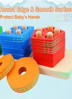 FEND Wooden Educational Multicolour Shape Recognition Stacking Block Set For Baby  - Image 4